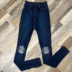 Fashion Nova Dark Blue Distressed Jeggings Sz. 3 / W25 High Waist